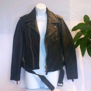 Biker Motorcycle Cowhide Leather Jacket Small